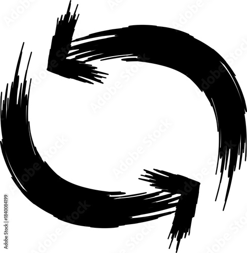 Two black brushstroke arrows forming a circular refresh or recycle symbol on a white background.