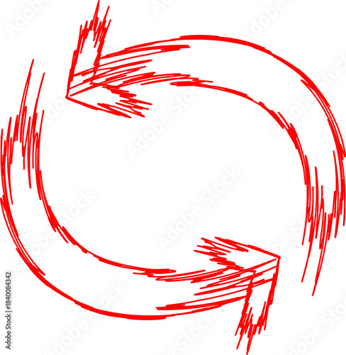 Two red arrows forming a circular motion, symbolizing a cycle or refresh action.