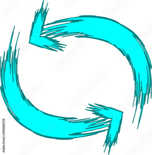 Two distressed turquoise arrows forming a circular refresh or repeat symbol on a white background.