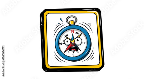 Animated Navigation Compass Illustration Showing Lost Direction and Disorientation