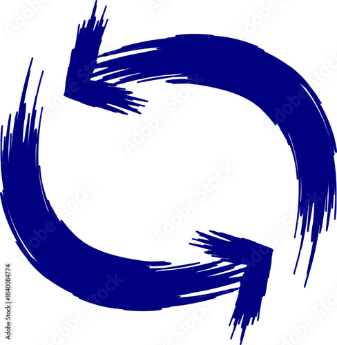 Two blue brushstroke arrows forming a circular refresh or recycling symbol on a white background.