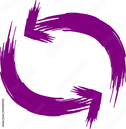 Two distressed purple brushstroke arrows forming a circular refresh or cycle symbol on a white background, indicating renewal or continuous motion.