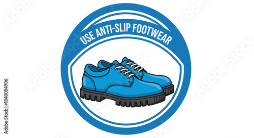 Anti Slip Footwear Signage Depicting Blue Safety Shoes for Enhanced Workplace Safety Awareness