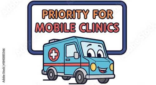 Cartoon Ambulance Mobile Clinic Promoting Priority Medical Services Across Communities