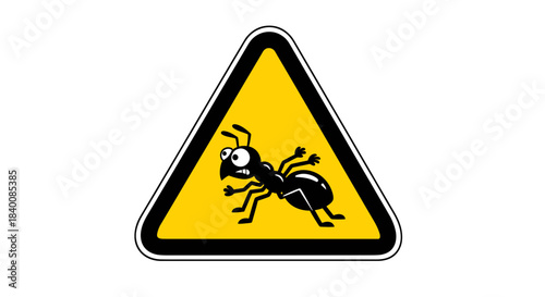 Cartoon Ant Symbol Expressing Alarm Inside Of Yellow Triangle Warning Sign