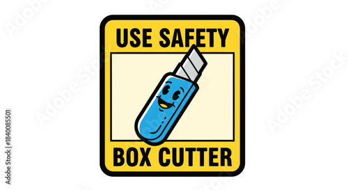 Cartoon Box Cutter Sign Illustration Promoting Safety and Safe Practices for Everyone