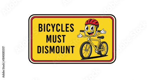 Cartoon Bicycle Symbol Illustrates Reminder to Dismount for Safety Compliance on Pathway