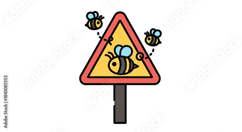 Bee Warning Sign: Cartoon Honeybee Theme With Cute Flying Insects Graphic