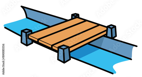 Cartoon Bridge Over Tranquil Waterway Depicting Simple Geometric Design Vector Image