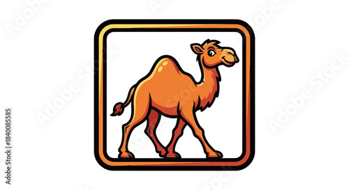 Cartoon Camel In A Framed Composition, Digitally Crafted Animal Illustration