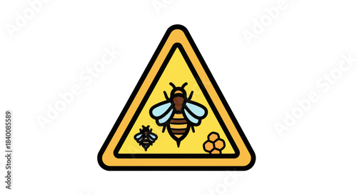 Beehive Sign Vector Illustration Depicting Bee Swarm Warning Symbol, Design