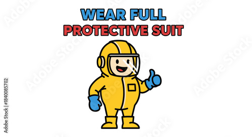 Cartoon Character Recommends Complete Safety While Wearing Protective Equipment