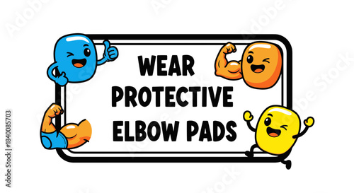 Cartoon Characters Promoting Elbow Protection: Illustrated Health and Safety Awareness