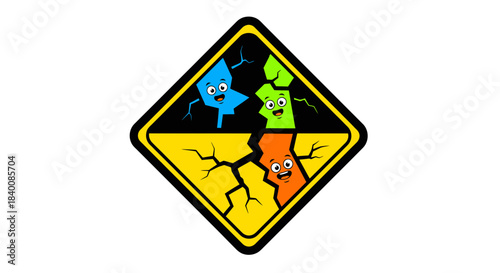 Cartoon Characters Expressing Emotional Responses Following A Dramatic Fracture Warning Sign