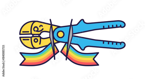 Bolt Cutters Snapping Rainbow Ribbon, Depicting Freedom, Breaking Bonds, Positive Change