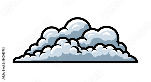 Cartoon Cloudy Sky Element With Black Outline Isolated on White Background Illustration