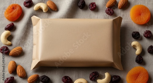 Nutrient Rich Snack Bar Presentation on Fabric Backdrop With Space to Customize