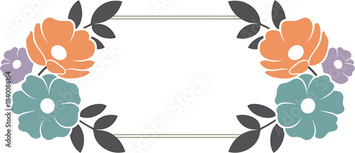 Decorative floral frame with empty space for text, featuring pastel colored flowers and leaves