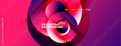 Abstract geometric design. Vibrant pink, purple hues create dynamic flow. Website navigation visible, modern aesthetic.