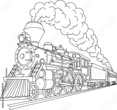 Vintage steam locomotive with carriages vector illustration