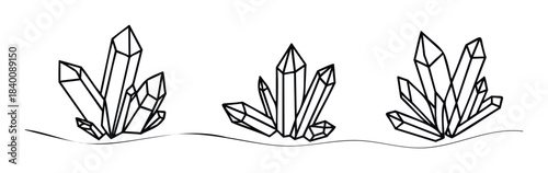 Minimalist line drawings of crystal clusters on a gentle curve, perfect for creating serene and natural compositions in wellness and design projects.