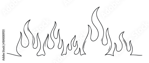 Dynamic black line art flames suggesting energy and passion, perfect for graphic elements and decorative applications.