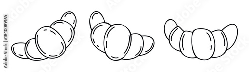 Set of three hand drawn croissants in a minimalist black and white outline style perfect for food related concepts and bakery promotions