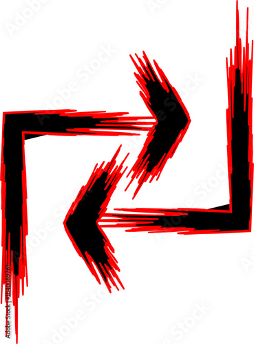 Stylized black and red arrows forming a dynamic, angular, and distressed graphic on a white background, suggesting movement and connection.