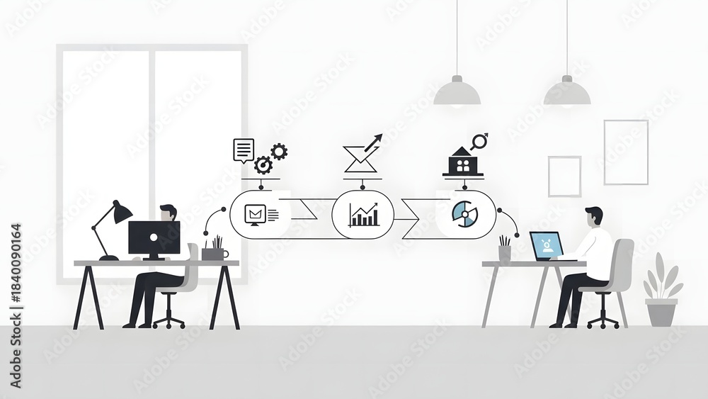 Fototapeta premium Modern Office Collaboration Professionals Working Together on Digital Projects and Data Analysis