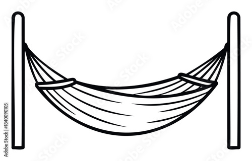 Relaxing hammock suspended between two posts, perfect for outdoor leisure, vacation vibes, and creating a peaceful escape in any setting for promotional use.