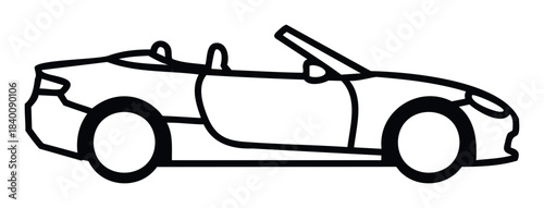 Sleek black convertible sports car outline, perfect for automotive advertising, leisure transportation themes, and conceptual ideas related to freedom and travel.