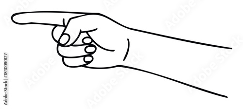 Hand pointing left with index finger extended, suitable for communication, direction, or instruction concepts in media.