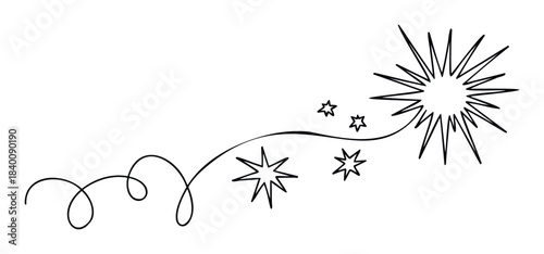 Abstract swirling starburst and doodle lines with twinkling stars for celebratory or festive graphic projects and decorative applications