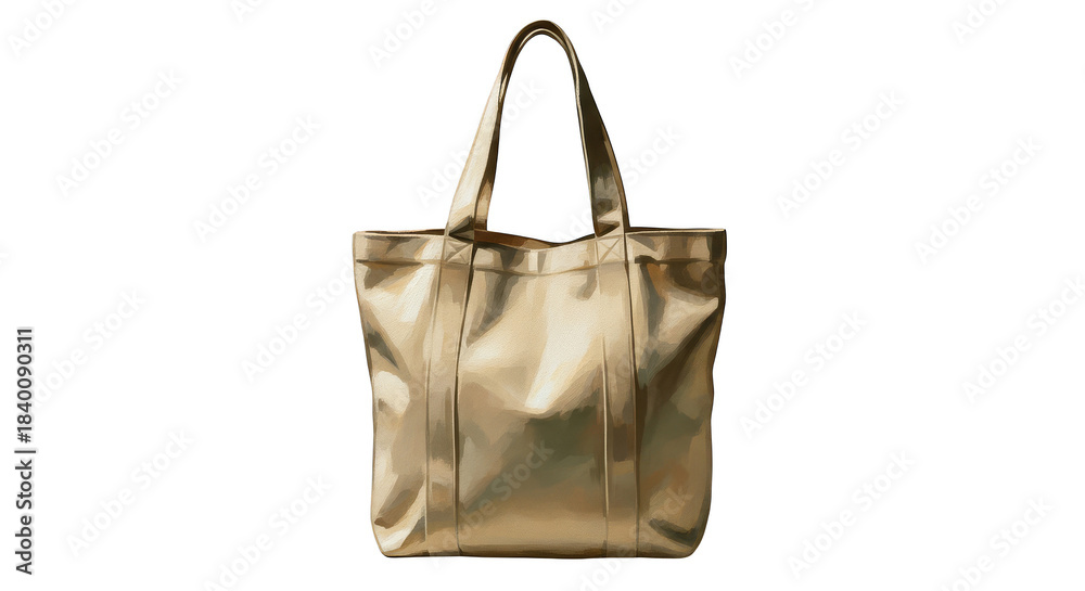 Naklejka premium Golden Tote Bag: A stylish gold tote bag, perfect for any occasion. A fashionable, elegant, and timeless accessory.