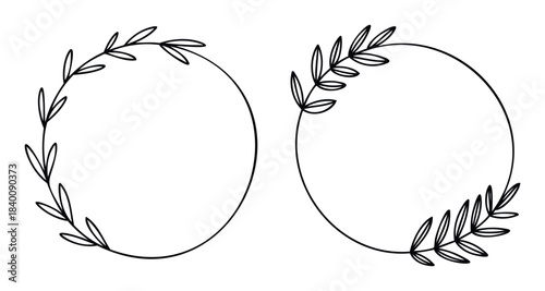 Minimalist botanical wreath frames with delicate leaf branches for elegant invitations and natural themed branding projects