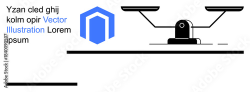 Legal systems, equality, decision-making, ethical balance, fairness, justice concept. A scale balanced alongside a hexagonal blue symbol. Legal systems and equality