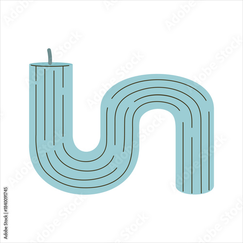 Light blue wavy birthday candle with wick, stylish modern design. Vector