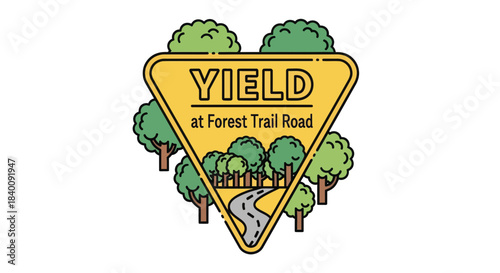 Yield Sign At Forest Trail Road: A Roadway Sign Presenting A Navigation Indicator