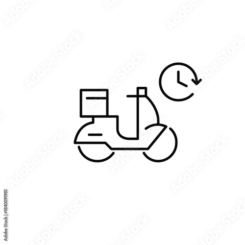Delivery moped and clock. Scheduled delivery, on time delivery tracking. Pixel perfect, editable stroke vector icon