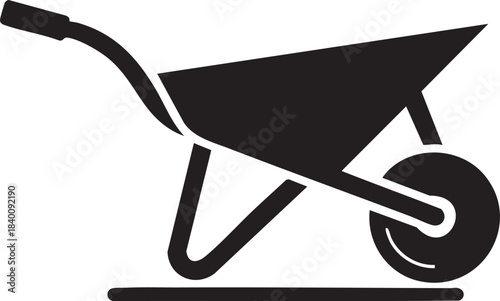 Black silhouette icon of a wheelbarrow for construction or gardening