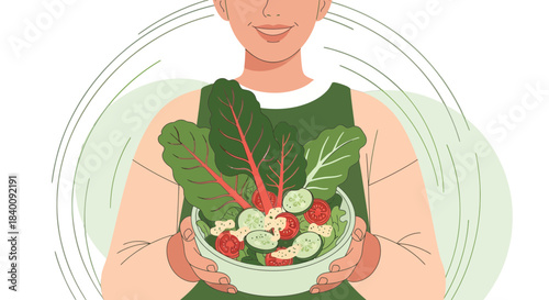 Woman Holding Salad: A Vibrant Illustration Of Healthy Eating And Fresh Vegetables