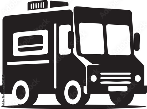 Food truck icon black and white vector graphic