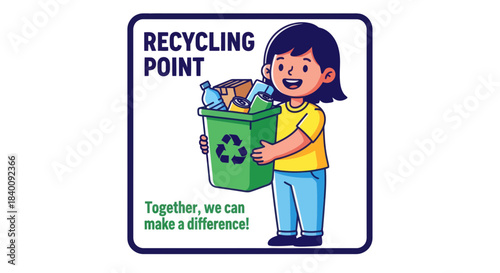 Young Girl Carrying Recycling Bin And Promoting Environmental Responsibility Initiative