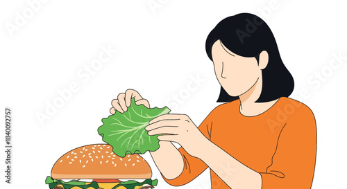 Woman Prepares Fresh Ingredient For Gourmet Burger Against A Black Backdrop