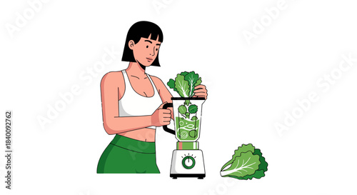 Woman Prepares Green Smoothie With Fresh Ingredients For A Wholesome And Healthful Diet