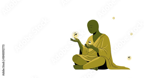 Zen-Like Serenity Depicted, Featuring Spiritual Contemplation and Magical Illumination