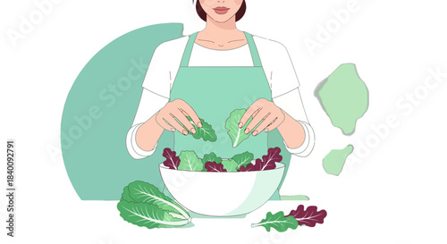 Woman Preparing a Fresh Salad Creating an Image for Healthy Eating and Well-Being