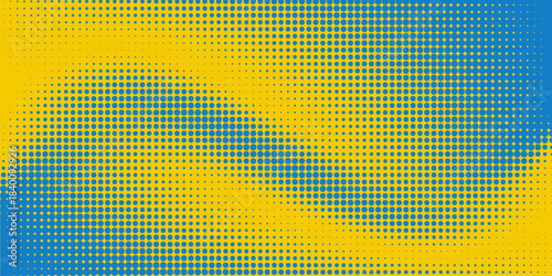 Modern blue and yellow pop art background with halftone dots in comic style, vector illustration eps10