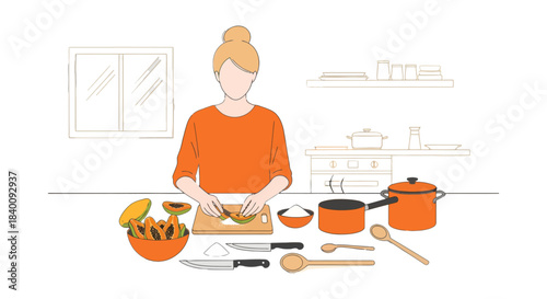 Woman Preparing Fruit in Kitchen, Creating A Fresh and Healthy Delicious Meal