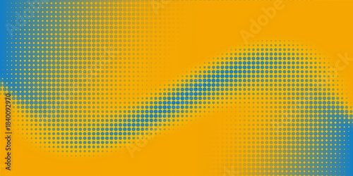 Modern blue and yellow pop art background with halftone dots in comic style, vector illustration eps10